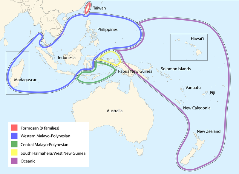 The historical distribution of Austronesian languages.