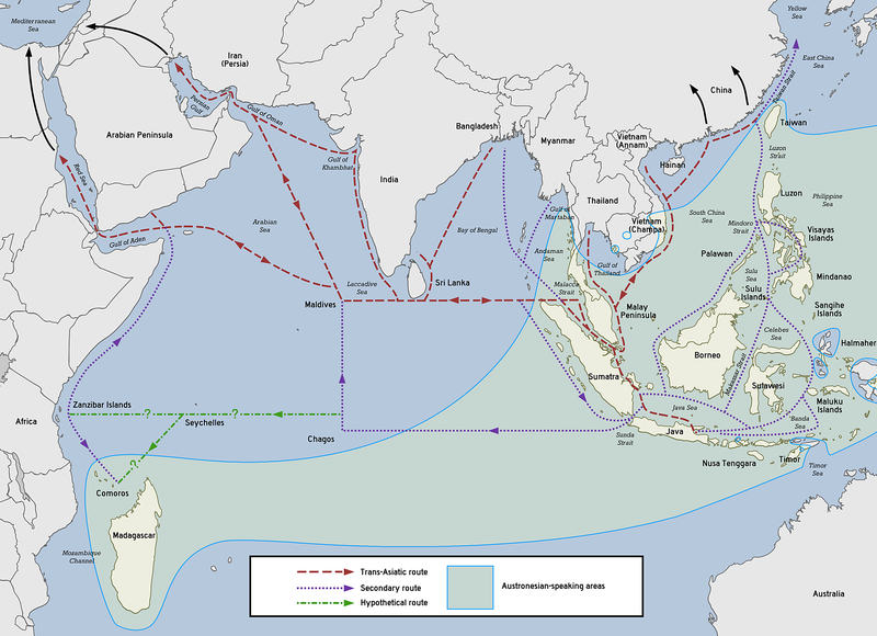 The network of the ancient Silk Road and connected trade routes in the 1st century CE.