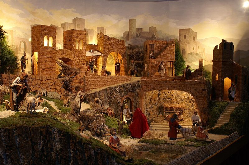 Nativity scene in the Ave Maria pilgrimage church, Baden-Württemberg, Germany.