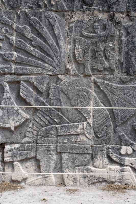 Relief sculpture of a decapitated ballplayer, adorning the Great Ballcourt at Chichen Itza.