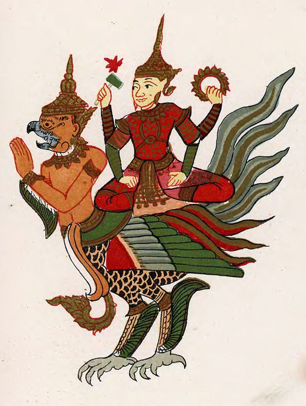 Vishnu (Beikthano) in Burmese representation, on his mount (vehicle), the garuda (galone).
