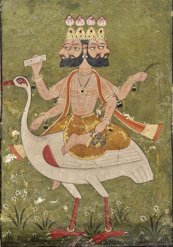 Painting depicting Brahma on a Hansa, c. 1700 CE, probably Nurpur, Punjab Hills.