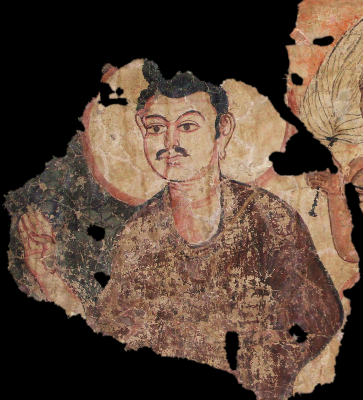 Fragment of a wall painting depicting Buddha from a stupa in Miran along the Silk Road, 200–400 CE.