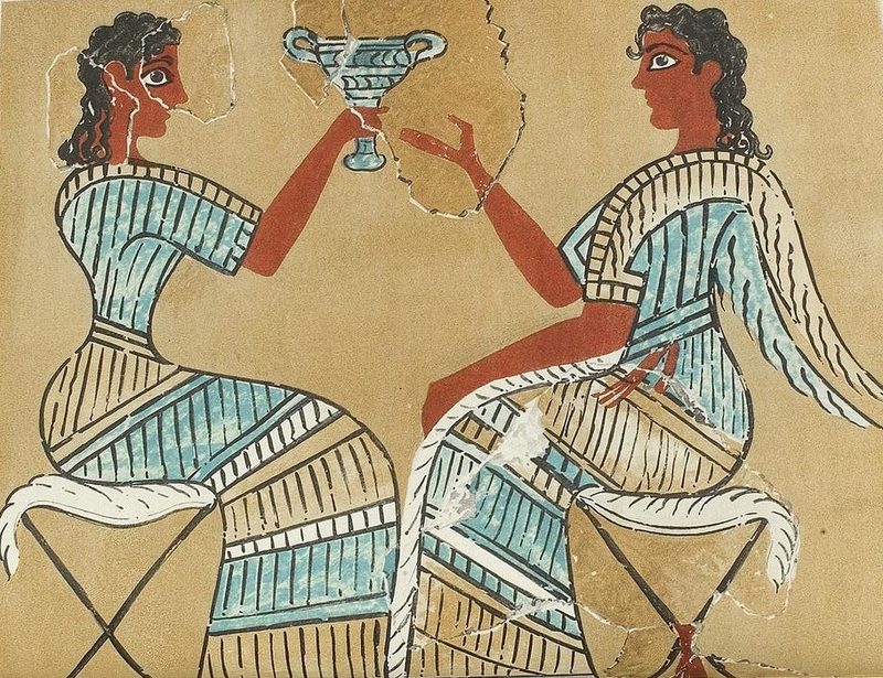 The mostly reconstructed 'Campstool Fresco' from Knossos.