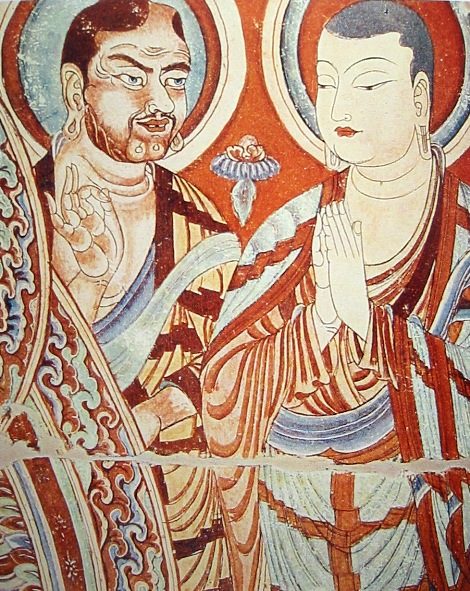 A West Asian and a Chinese monk, Thousand Buddha Caves of Bäzäklik, 9th century CE.
