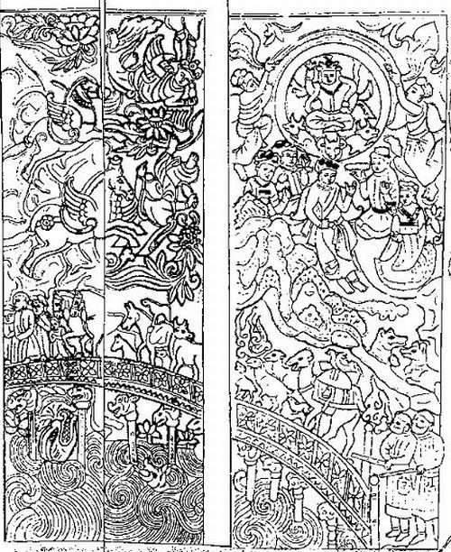 Chinvat Bridge scene on the sarcophagus of Wirkak.