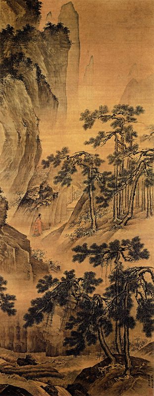 Inquiring of the Dao at the Cave of Paradise, hanging scroll, color on silk.