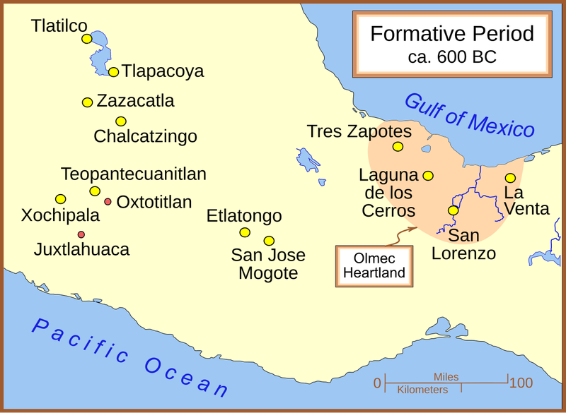 The major Formative Period (Pre-Classic Era) sites in present-day Mexico which show Olmec influences in the archaeological record.