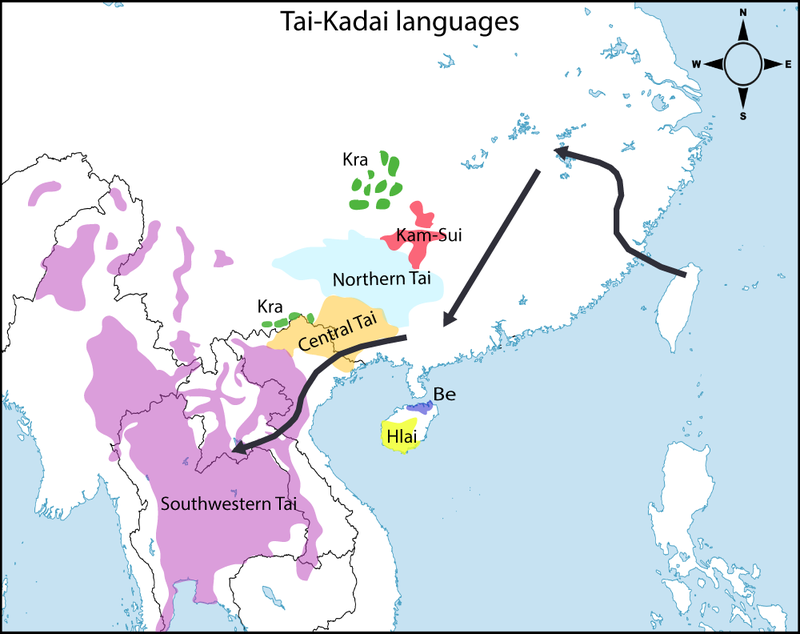 Tai-Kadai migration route according to Matthias Gerner's Northeast to Southwest Hypothesis.