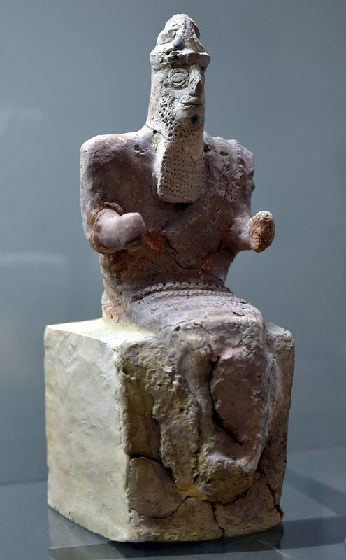 Statuette of Enlil sitting on his throne from the site of Nippur, dated to 1800–1600 BCE.