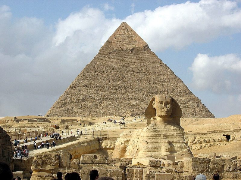 The Great Sphinx and the Pyramids of Giza, built during the Old Kingdom.
