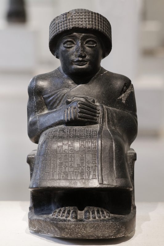 Gudea of Lagash, the Sumerian ruler who was famous for his numerous portrait sculptures that have been recovered.