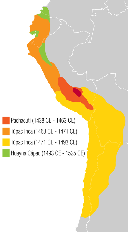 Inca expansions from 1438 to 1527 CE.