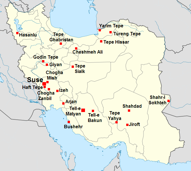 Map showing archaeological sites in Iran..