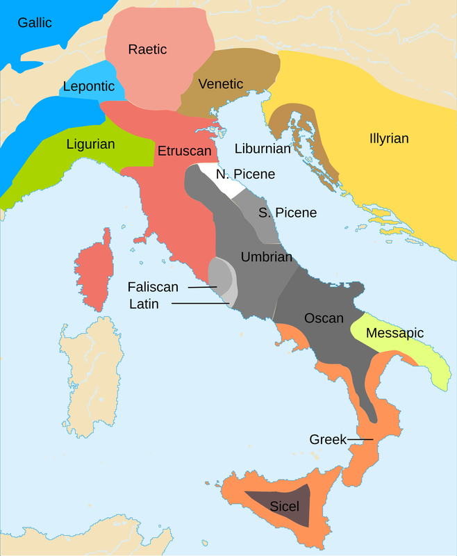 Ethnolinguistic map of Italy (Italic people) in the Iron Age, before the Roman expansion and conquest of Italy.