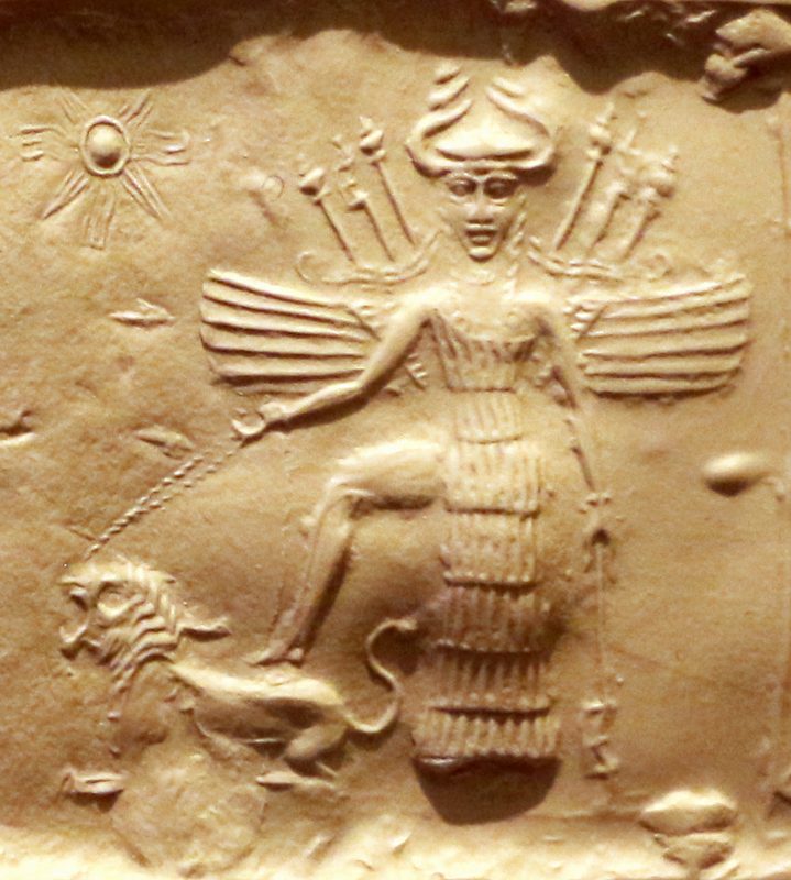 Goddess Ishtar on an Akkadian Empire seal, 2350–2150 BCE.