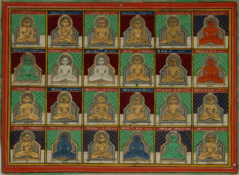 Jain miniature painting of 24 tirthankaras, Jaipur, c. 1850.