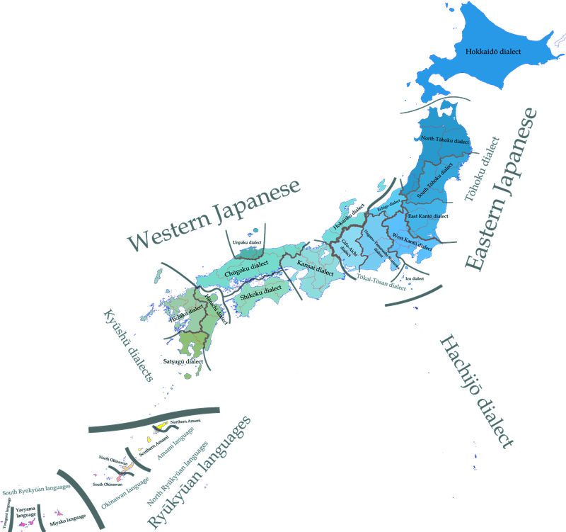 Map of Japanese dialects and Japonic languages.