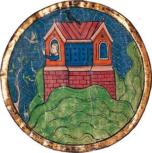 A Jewish depiction of Noah, depicting Noah's ark landing on the 'mountains of Ararat'.