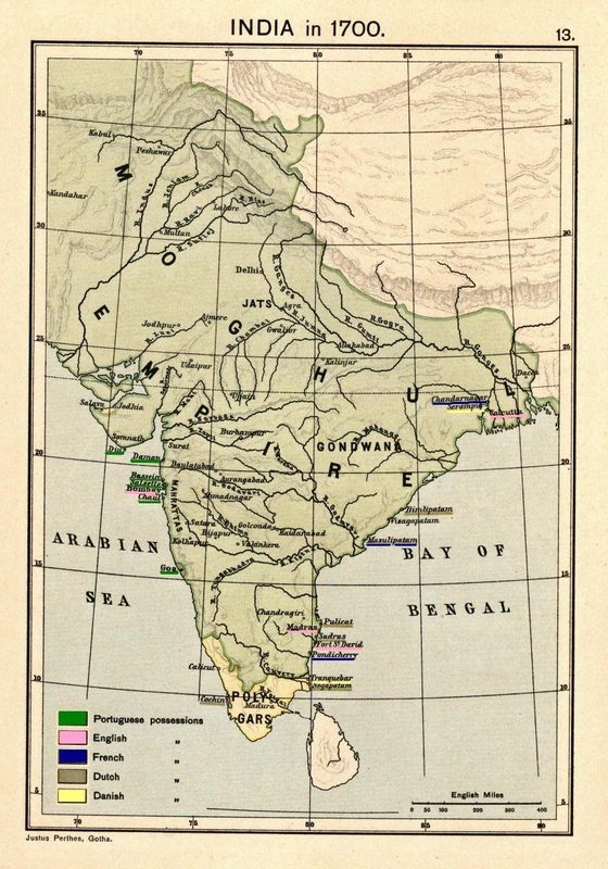 Map of the Mughal Empire at its peak in year 1700.