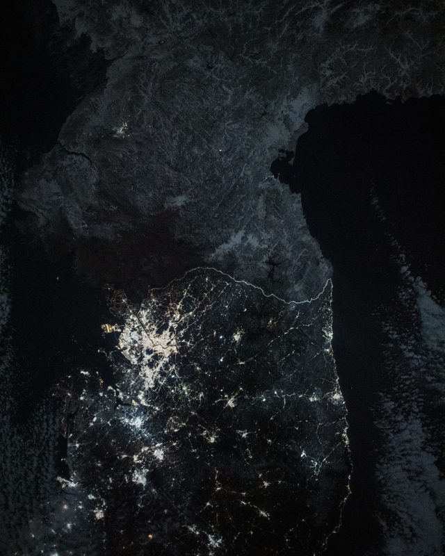 The division in 2024 is clearly visible from space with a higher amount of light emitted into space from the South than the North.