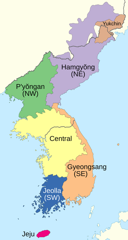 Current extent of Koreanic as majority and minority (dashed) languages in East Asia.