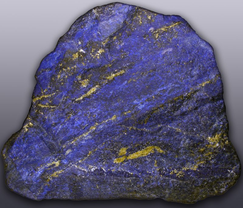 Lapis lazuli in its natural state, with pyrite inclusions (specimen from Afghanistan).