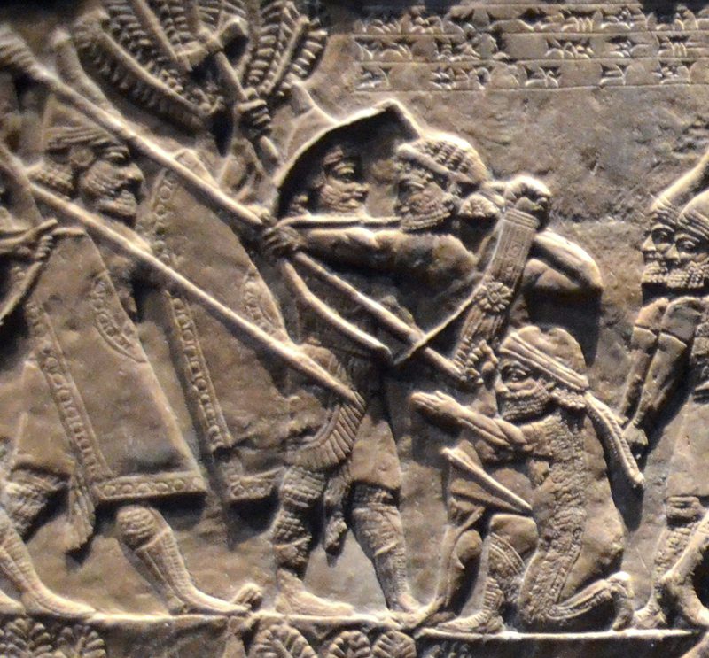 Elamite archer fighting against the Neo-Assyrian troops of Ashurbanipal, and protecting wounded king Teumman (kneeling), at the Battle of Ulai, 653 BCE.