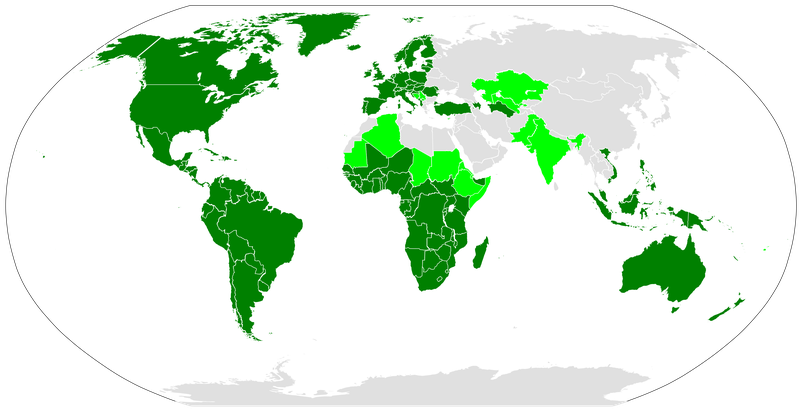 Today's distribution of the Latin script.