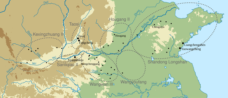 Regional cultures and local centers of the middle and lower Yellow River valley in the late 3rd millennium BCE.
