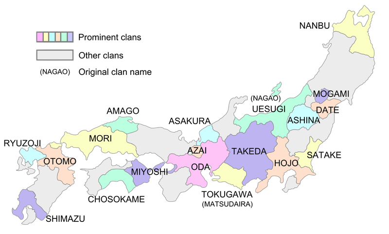 Map showing the territories of major daimyō families around 1570.