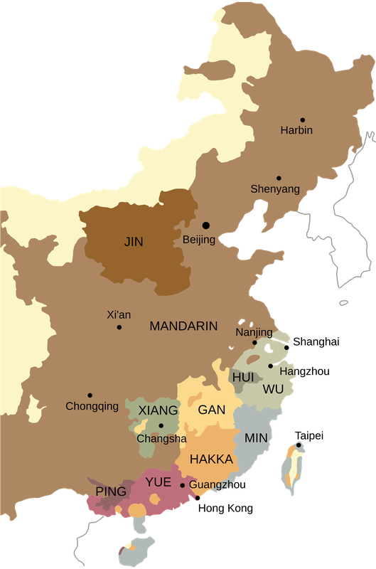 Range of dialect groups in China proper and Taiwan according to the Language Atlas of China.