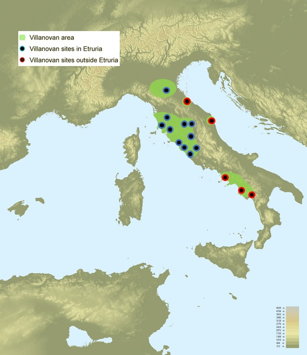 Map of the Villanovan Culture, 10th to 8th century BCE.