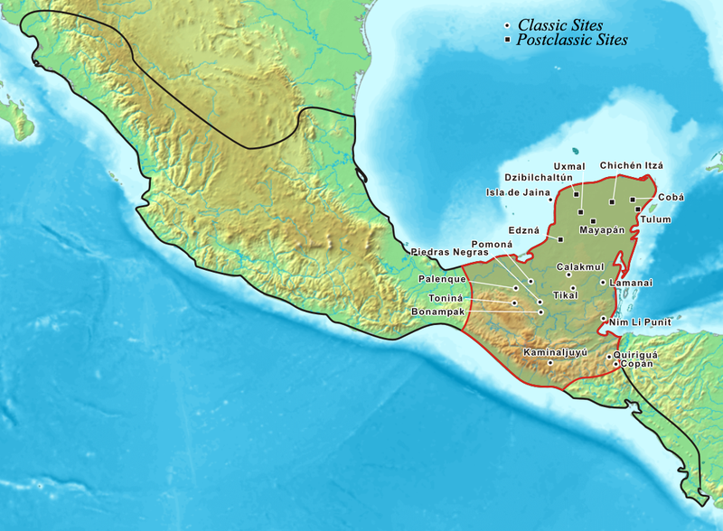 Map showing the extent of the Maya civilization.