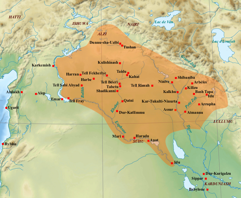 Map of the medio-assyrian kingdom (End of the 13th, beginning of the 11th centuries BCE).