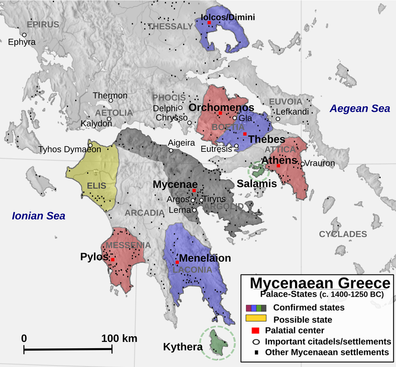 Reconstruction of the political landscape in c. 1400–1250 BCE mainland southern Greece.
