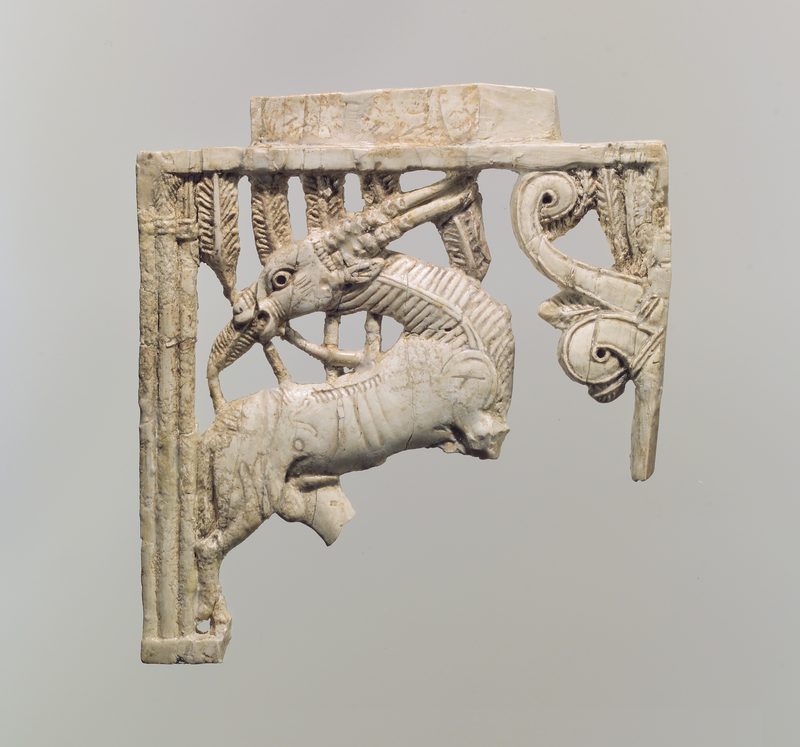 Furniture ornament, 9th–8th century BCE, ivory/bone relief.