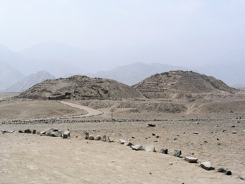 Remains of the two main Caral pyramids in the arid Supe Valley.