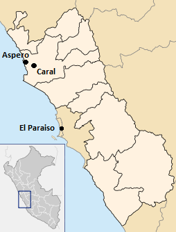 Map of Caral–Supe sites showing their locations in Peru.