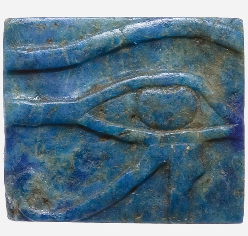 Ancient Egyptian plaque with an Eye of Horus, 664–332 BCE, lapis lazuli.