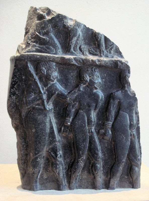 Prisoners escorted by a soldier, on a victory stele of Sargon of Akkad, circa 2300 BCE.