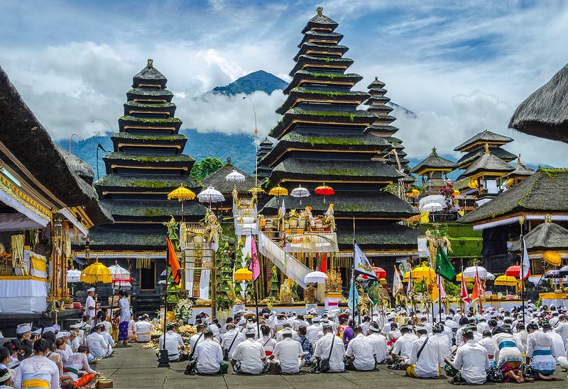 Puja at Pura Besakih, one of the most significant Balinese Hinduism temples.