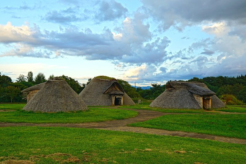 Reconstruction of Jōmon period houses in the Aomori Prefecture, Japan.