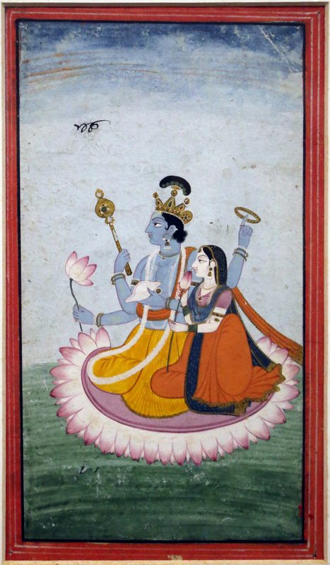 Miniature painting of Vishnu and Lakshmi, circa 1810, Salar Jung Museum.