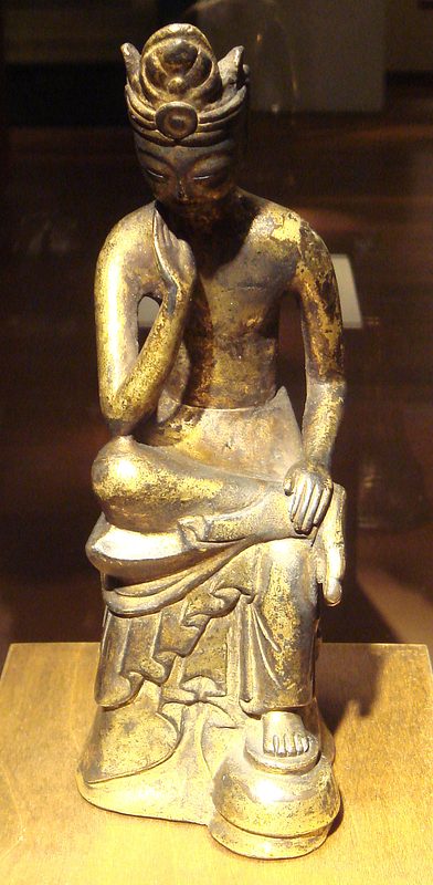 For comparison: Pensive Bodhisattva Maitreya, Baekje (today: Korea), late 6th century, gilt bronze.