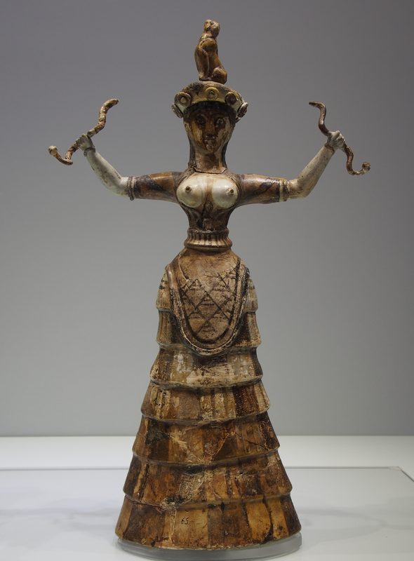 The smaller of two Minoan snake goddess figurines.