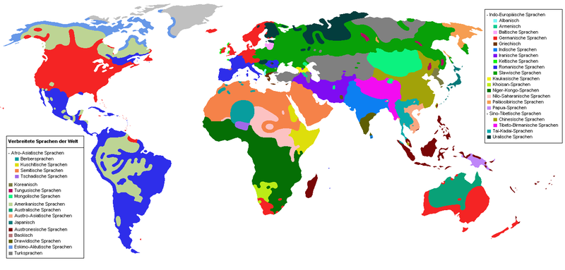 Language families of the world (only spoken languages).