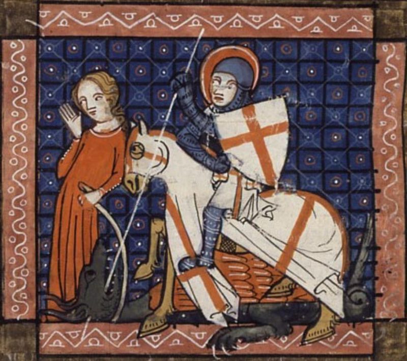 Miniature of George and the Dragon, ms. of the *Legenda Aurea*, dated 1348.
