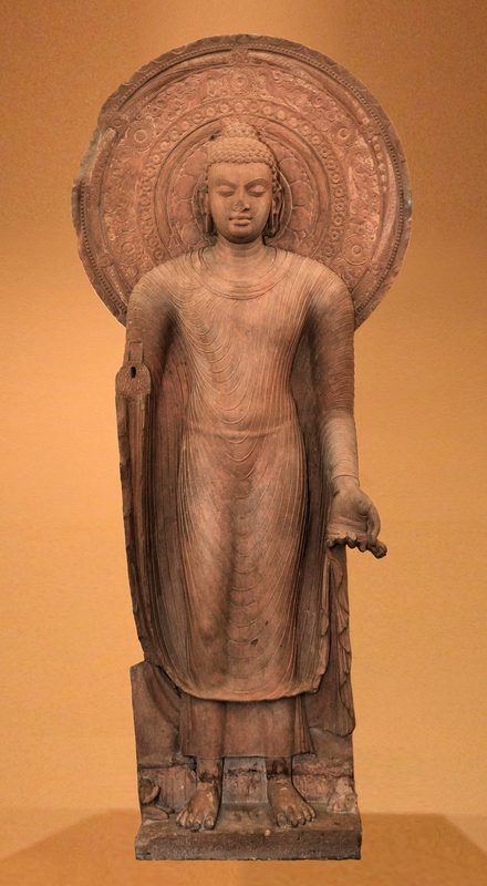 Standing Buddha in red sandstone, Art of Mathura, Gupta period c. 5th century CE.