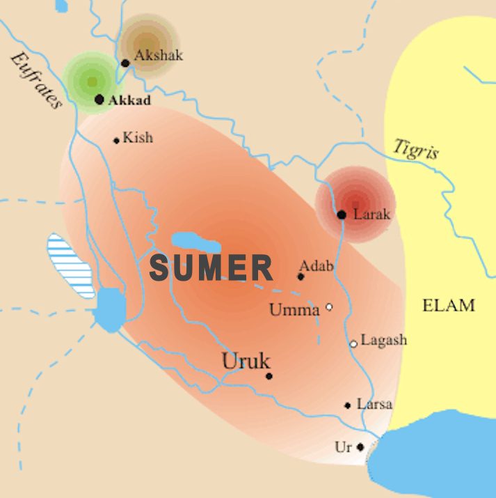 Map of Sumer (5500-1800 BCE).